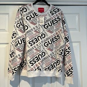 GUESS Men's Black and White Graphic Crewneck Sweatshirt